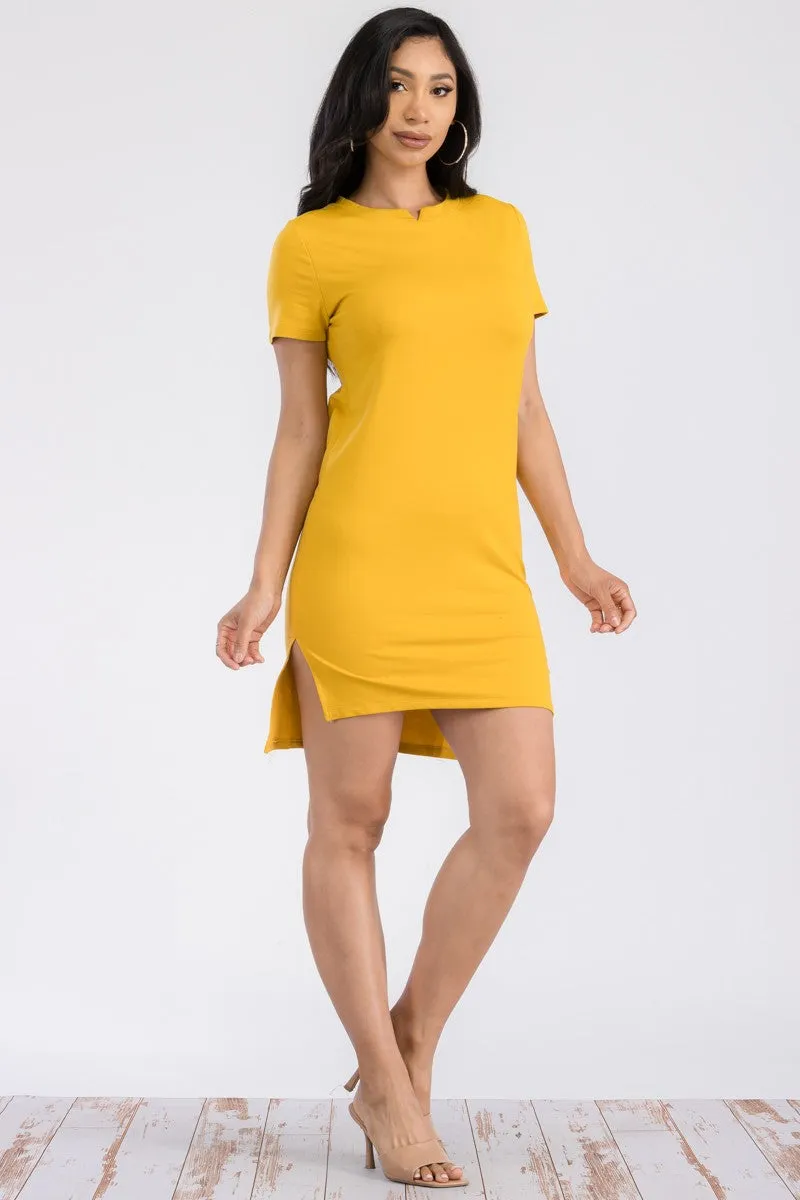 TD-1017 - Solid Short Sleeve Mini Dress