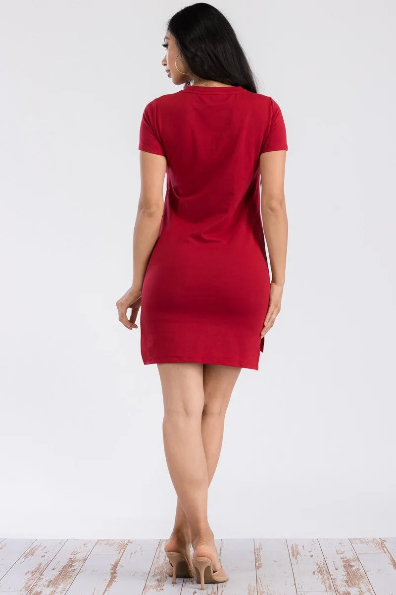 TD-1017 - Solid Short Sleeve Mini Dress