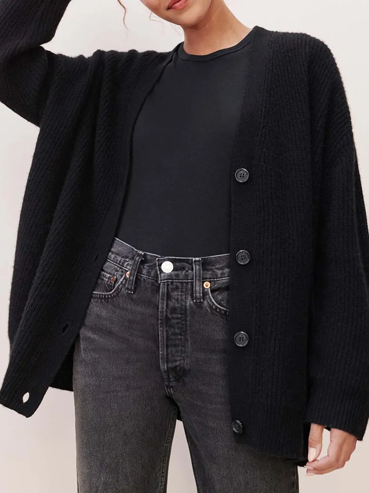 V-neck knitted cardigan loose sweater overcoats