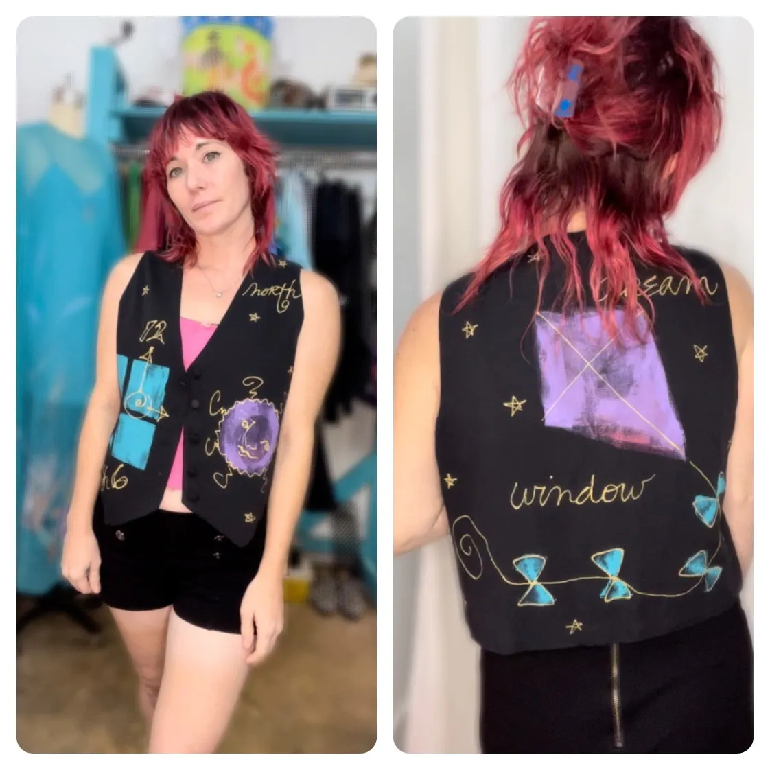 Vintage 80s 90s | Hand Painted Abstract Art Vest | Size Small