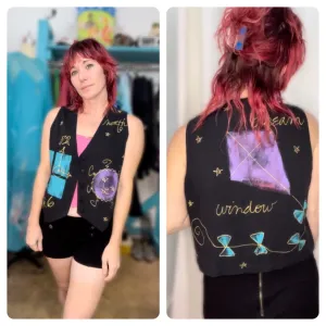 Vintage 80s 90s | Hand Painted Abstract Art Vest | Size Small