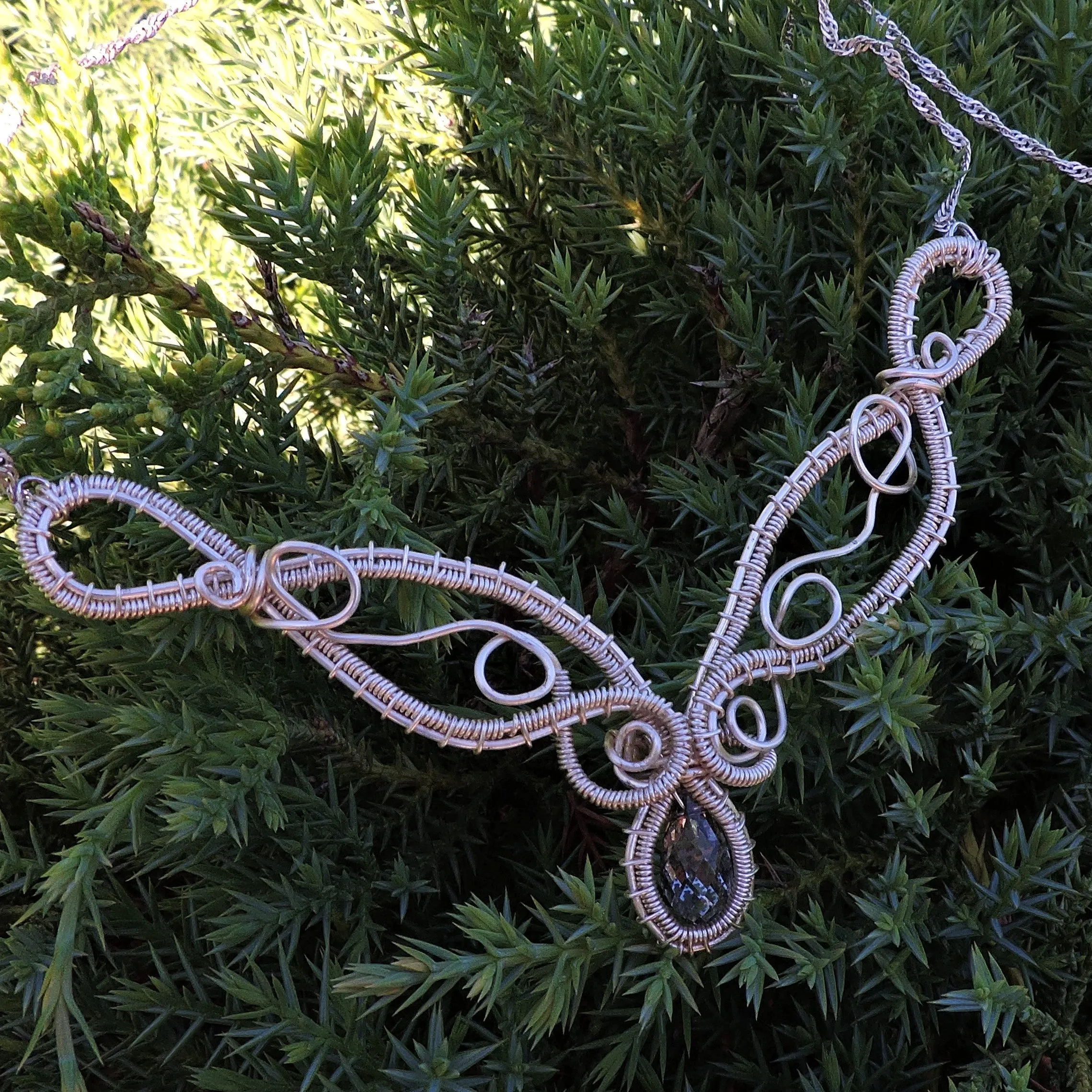 Wire Wrapped Silver with Swarovski Crystal Necklace