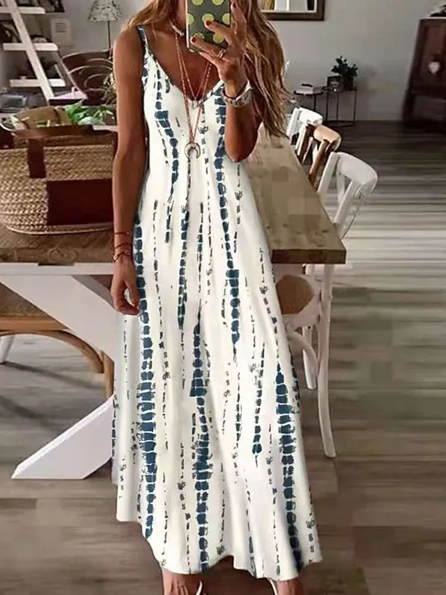 Women's A Line Dress Slip Dress Long Dress Maxi Dress White Yellow Blue Sleeveless Print Print Spring Summer Spaghetti Strap Casual 2023 S M L XL XXL 3XL 4XL 5XL