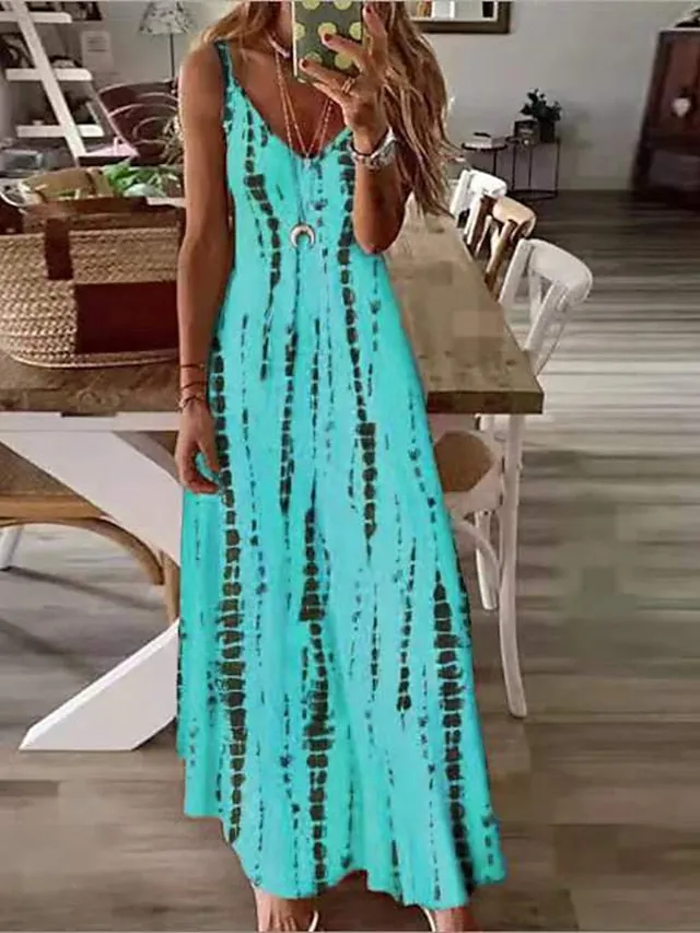 Women's A Line Dress Slip Dress Long Dress Maxi Dress White Yellow Blue Sleeveless Print Print Spring Summer Spaghetti Strap Casual 2023 S M L XL XXL 3XL 4XL 5XL