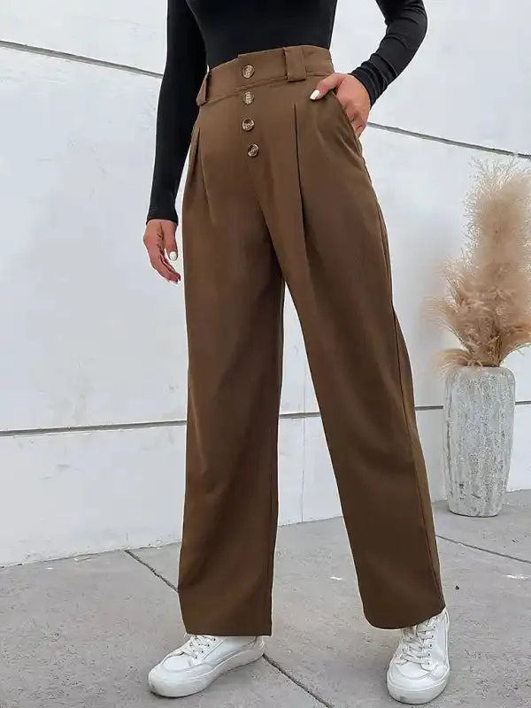 Women’s casual all-match commuter wide-leg button-up trousers