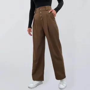 Women’s casual all-match commuter wide-leg button-up trousers