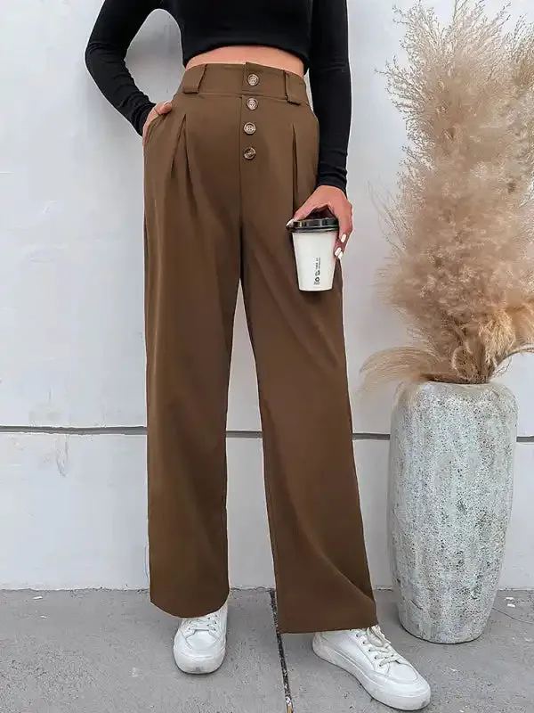 Women’s casual all-match commuter wide-leg button-up trousers