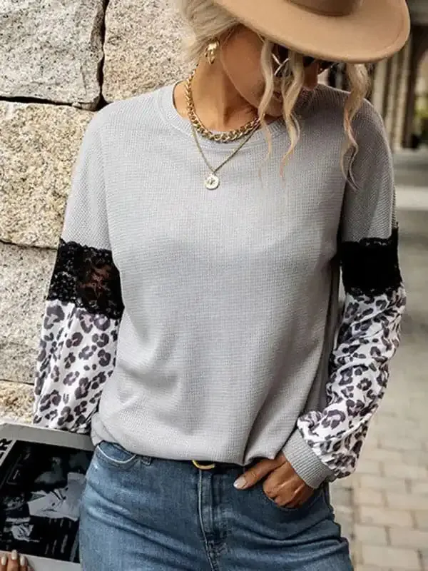 Women’s Color Block Lace Cheetah Print Sweatshirt