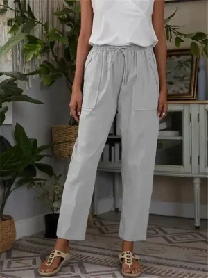 Women’s Solid Color Linen Drawstring Pants