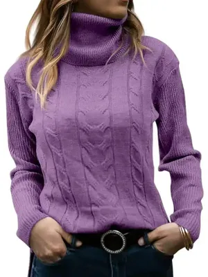 Women’s Solid Color Turtleneck Sweater Retro Long Sleeve Sweater