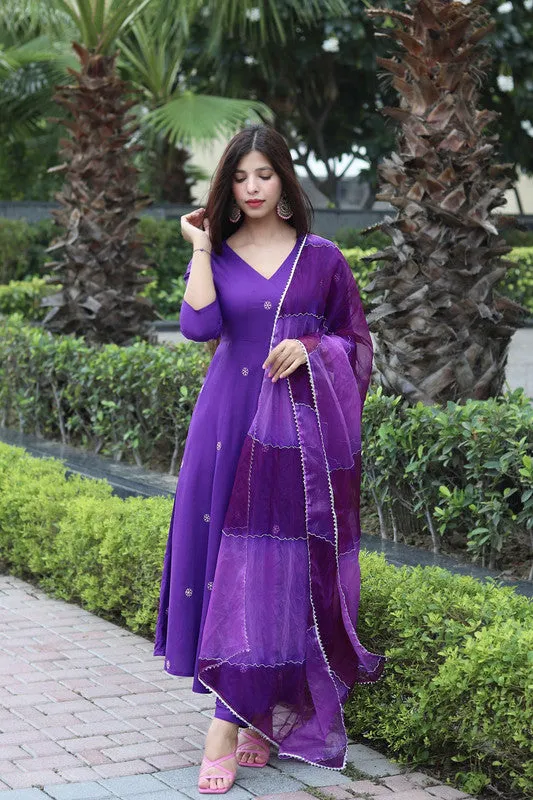 Women's Viscose Embroidered Angarkha Kurta Pant With Dupatta