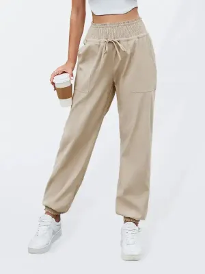 Women’s Woven Elastic Bound High Waist Casual Pants