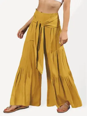 Women’s woven strap elastic waist this kind of wide-leg A-type casual trousers